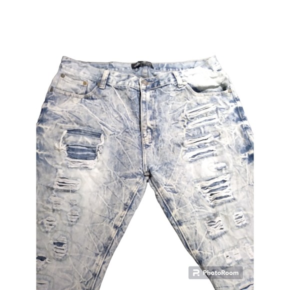 Road Narrows Men's Jeans Ripped Distressed Light Blue Straight Leg Size 40 - Picture 5 of 7